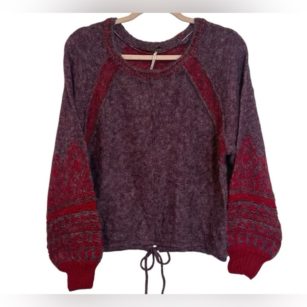 Free People Wool and Alpaca Blend Purple and Red Cropped Sweater❤️ - Picture 5 of 11